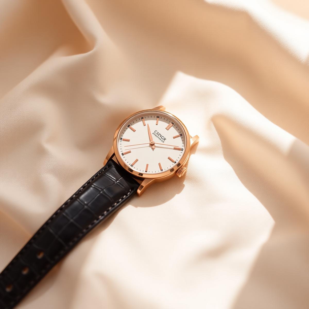 Rose gold dress watch on an alligator strap