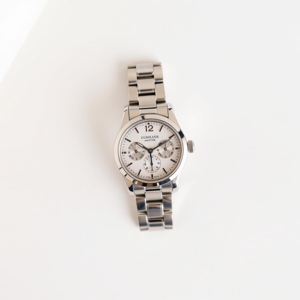 Platinum calendar wristwatch viewed from above